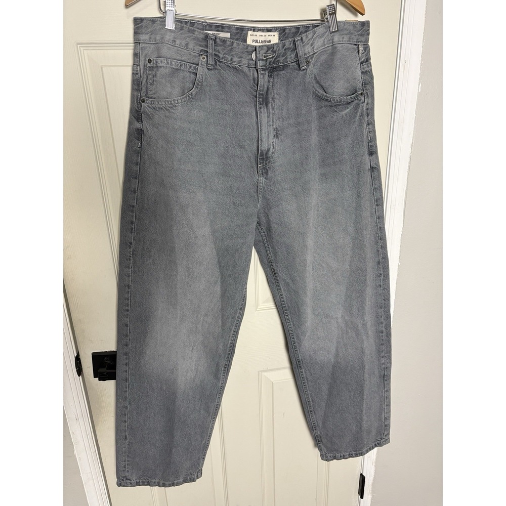 Pull&Bear Baggy Jeans Mens 36 Gray Wash Wide Leg Denim Y2K Skater Streetwear